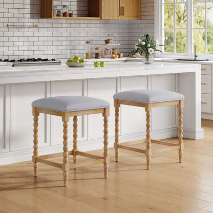 Imogen 26''Counter Stools with Upholstered Seat, Solid Acacia wood Frame, Foam-Padded Seat