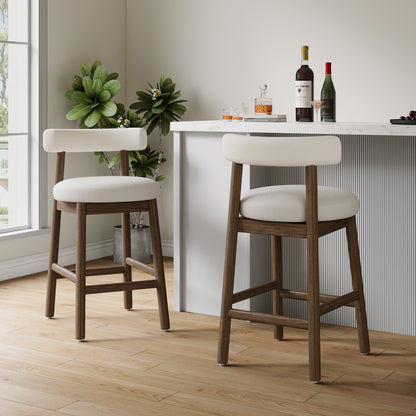 Quiner Modern Rubber Wood & Fabric Bar Stool,Set of 2