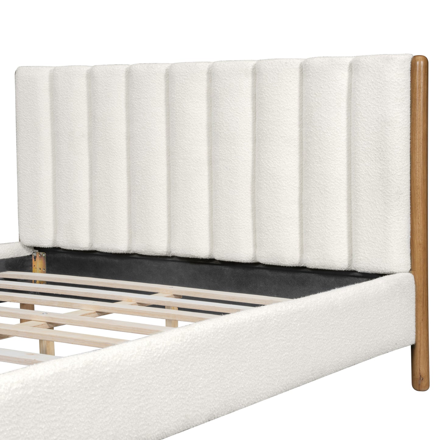 Punil Solid Wooden Bed Frame with Boucle Upholstered Thick Headboard