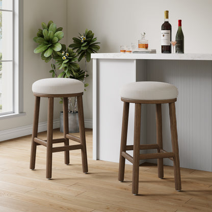 Nierbo Natural Rubber Wood & Fabric Bar Stool,Set of 2