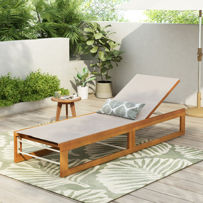 Leavitt Outdoor Mesh and Wood Adjustable Chaise Lounge, Black and Teak