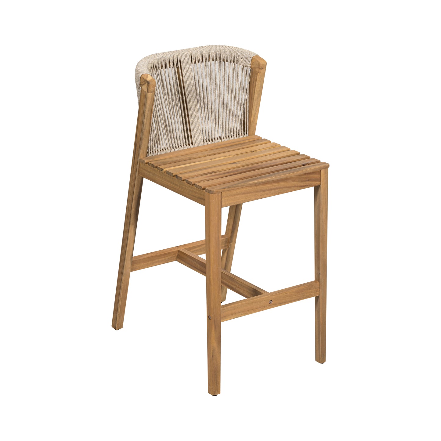 Ylisora Outdoor Barstool, Teak Finished Wood with Beige Cushion, Set of 2