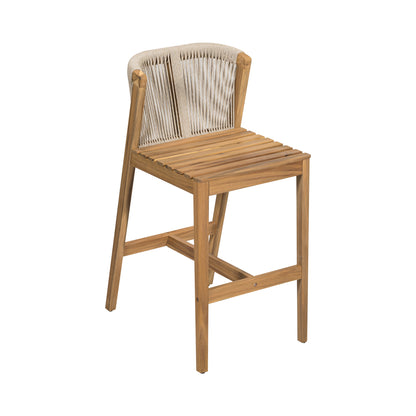Ylisora Outdoor Barstool, Teak Finished Wood with Beige Cushion, Set of 2