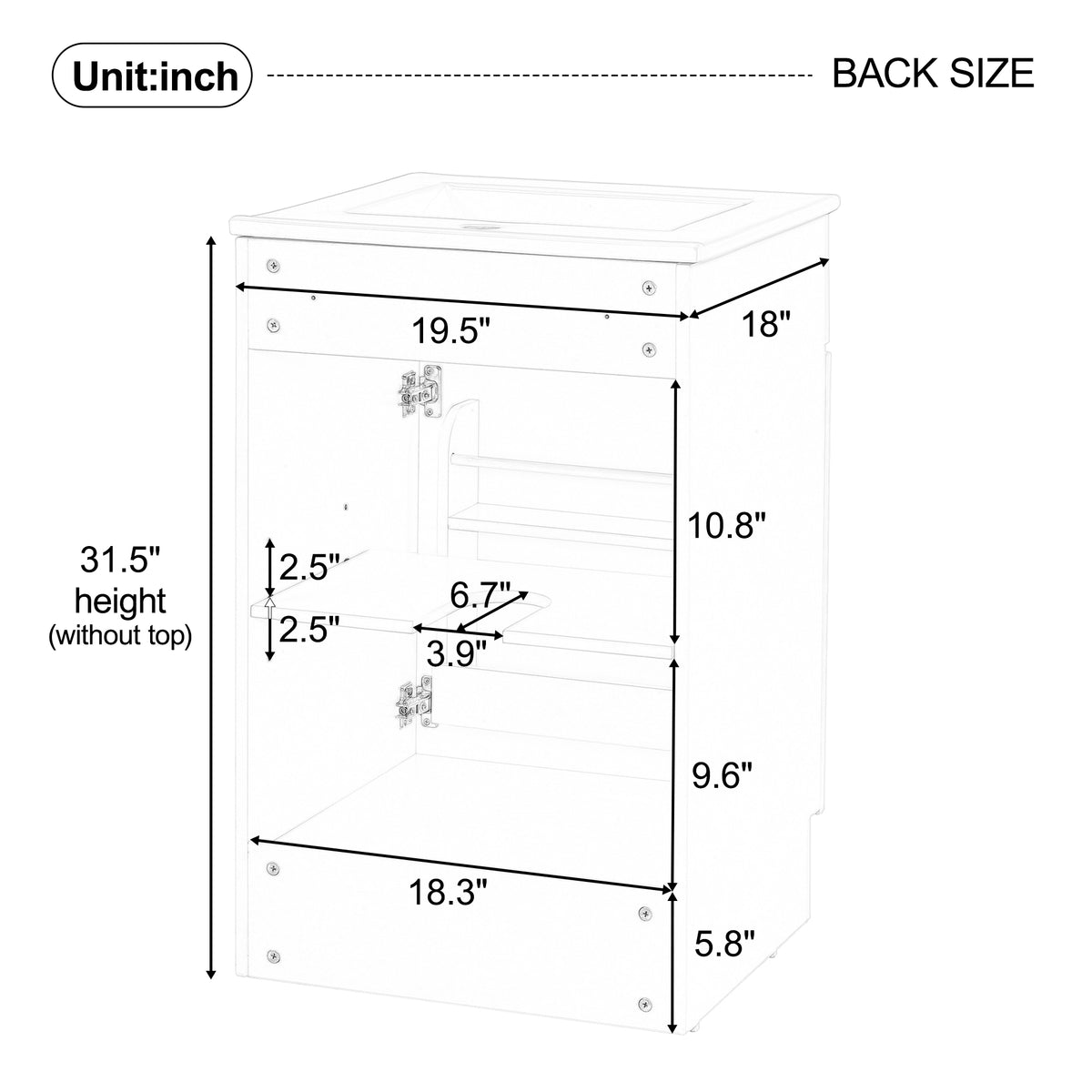 Effervescent Vanes Wood Frame 20" Bathroom Vanity with Ceramic Sink, Cabinet with Soft-Closing Door Shelf and Adjustable Shelf, Open Back, Metal Hardware, Storage/Organizer, White
