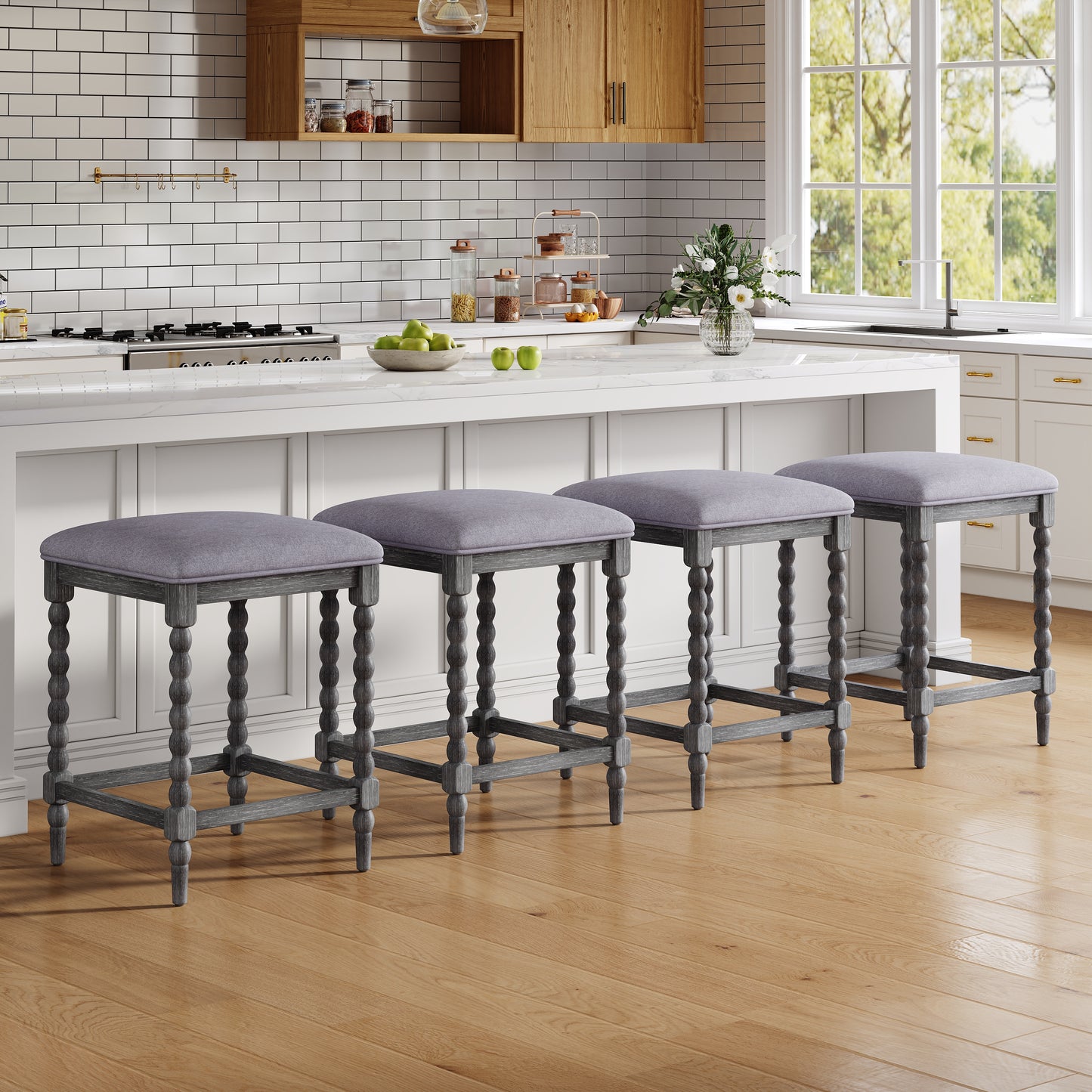 Imogen 26''Counter Stools with Upholstered Seat, Solid Acacia wood Frame, Foam-Padded Seat
