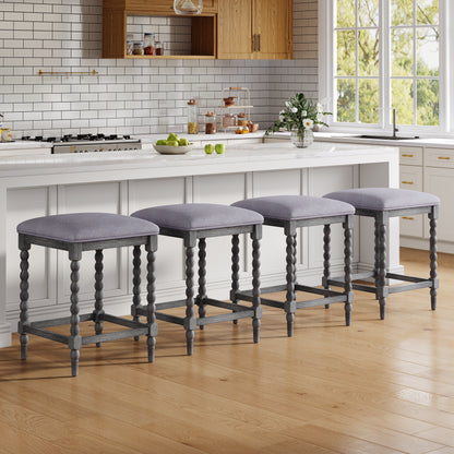 Imogen 26''Counter Stools with Upholstered Seat, Solid Acacia wood Frame, Foam-Padded Seat