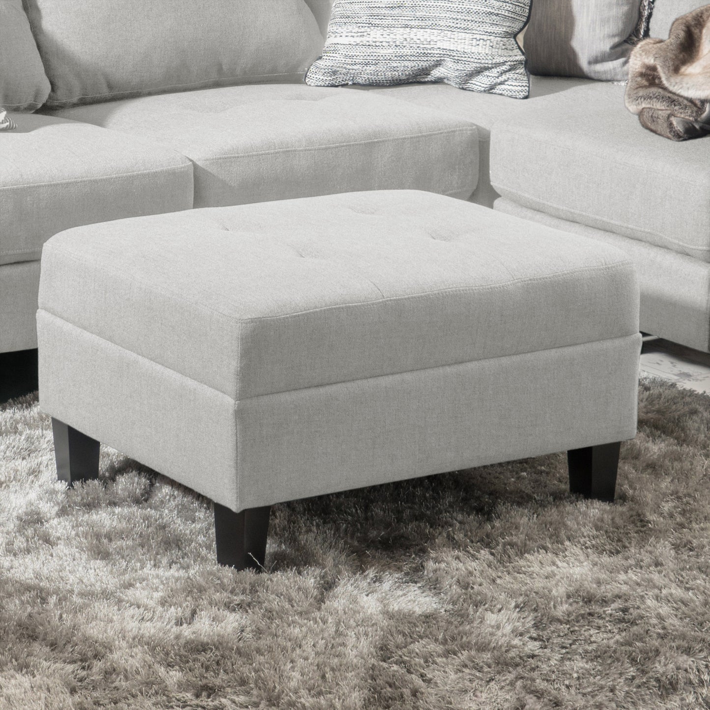 Briseis High-quality Upholstered Ottoman with birch legs, comfortable lounge stool