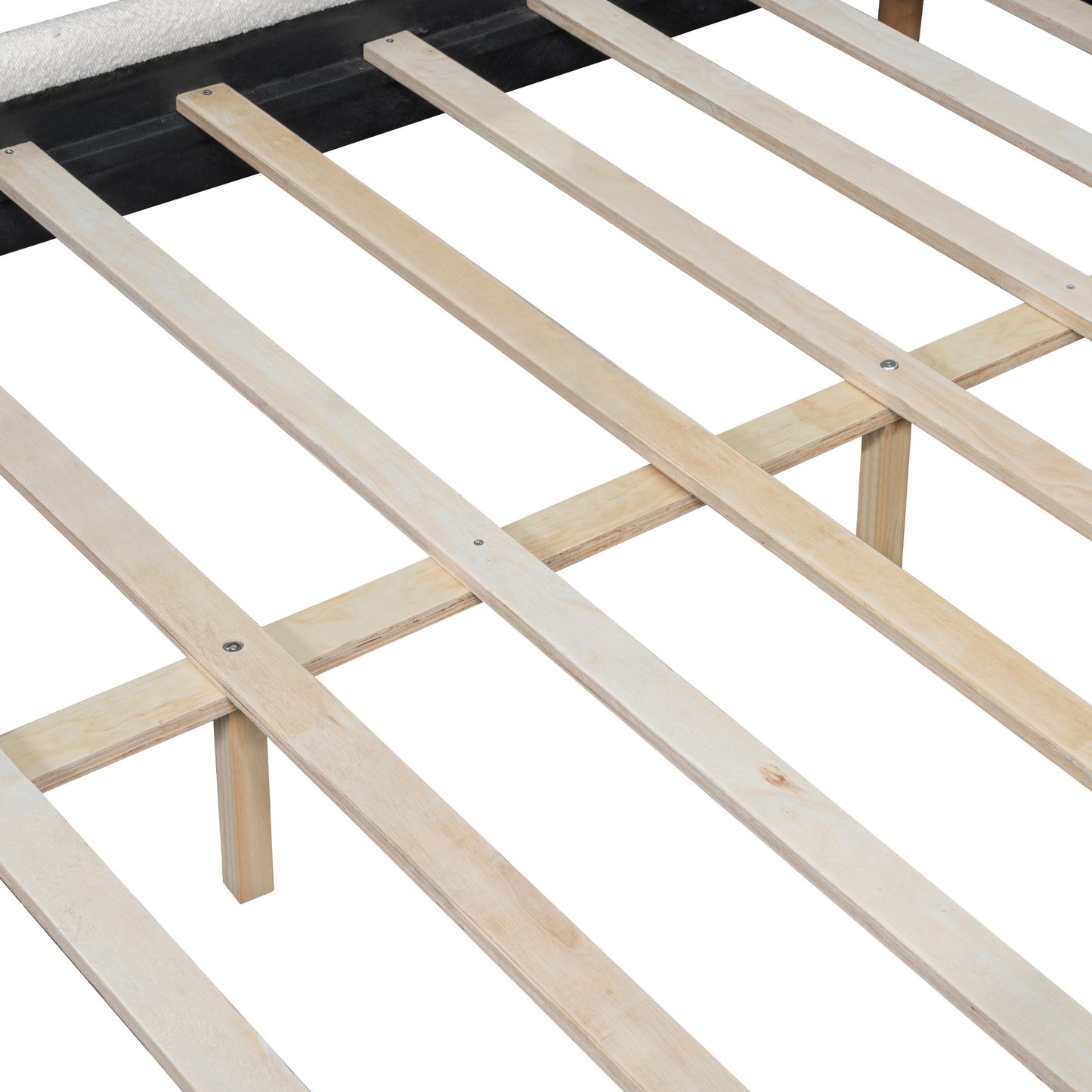 Punil Solid Wooden Bed Frame with Boucle Upholstered Thick Headboard