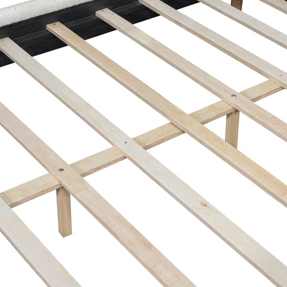 Punil Solid Wooden Bed Frame with Boucle Upholstered Thick Headboard