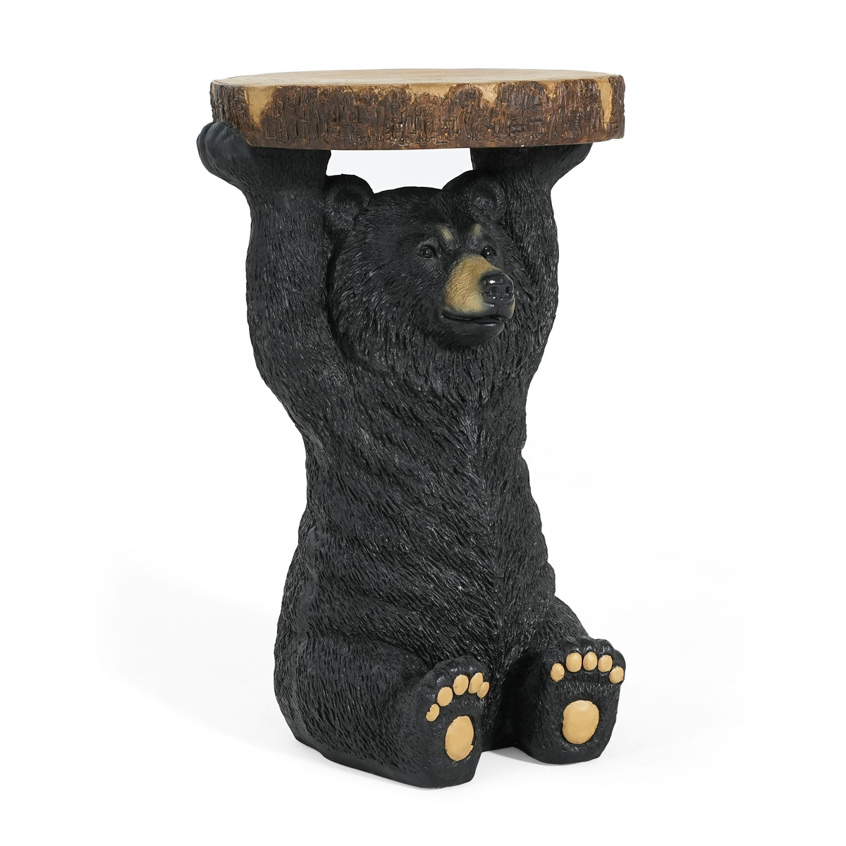 Propinquity Blitz Bear Outdoor Side Table, MGO Bear Statue with Display Tabletop, Hand Painted Sculpture, Cute Small End Table for Indoor/Outdoor, No Assembly Required, Black + Brown