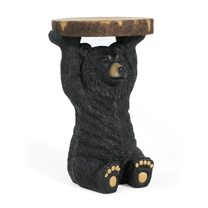 Propinquity Blitz Bear Outdoor Side Table, MGO Bear Statue with Display Tabletop, Hand Painted Sculpture, Cute Small End Table for Indoor/Outdoor, No Assembly Required, Black + Brown