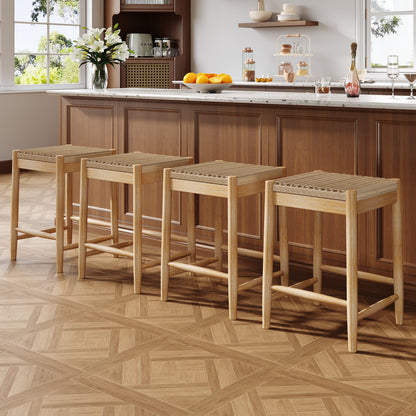 Alistair Solid Wood Stools,25.8" Tall Boho Backless Stool Chairs with Acacia Wood Legs, Max Load 220 Lbs