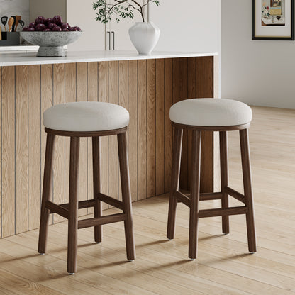 Nierbo Natural Rubber Wood & Fabric Bar Stool,Set of 2