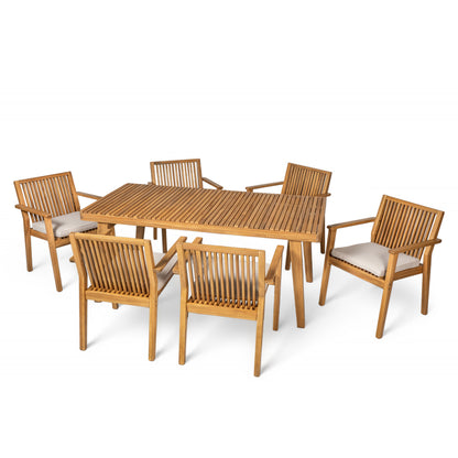 Somadorin Durable 7 - Piece Patio Furniture Set Acacia Wood Table and 6 Heavy-Duty Cushioned Chairs