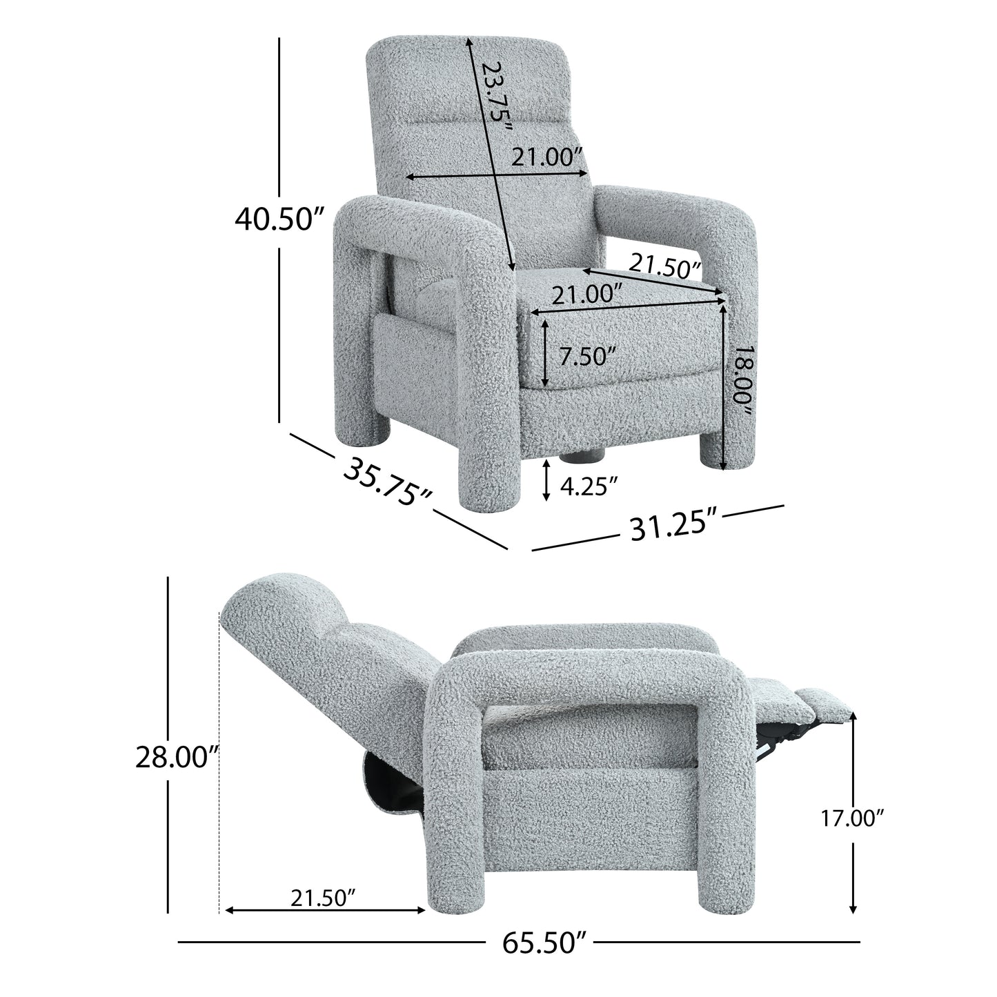 Zuvia Push Back Recliner Armchair Upholstered Recliner Chair Single Sofa