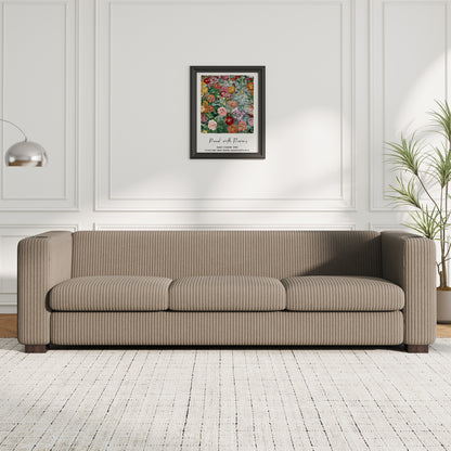 Modern three-seat Solid Wood sofa in striped finish with two cup holders
