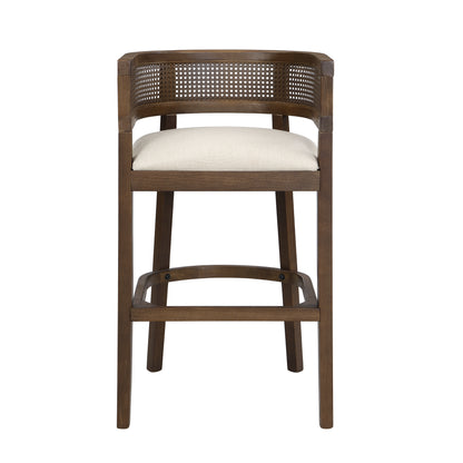 Tiberius Wood And Rattan Upholstered Arm Bar Stools,Set of 2
