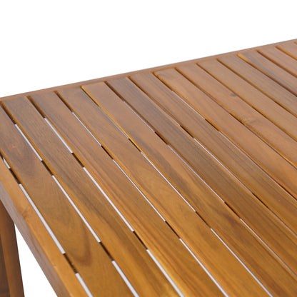 Tylarion Outdoor Acacia Wood Bar Table - Minimalistic Rectangular Slatted Design