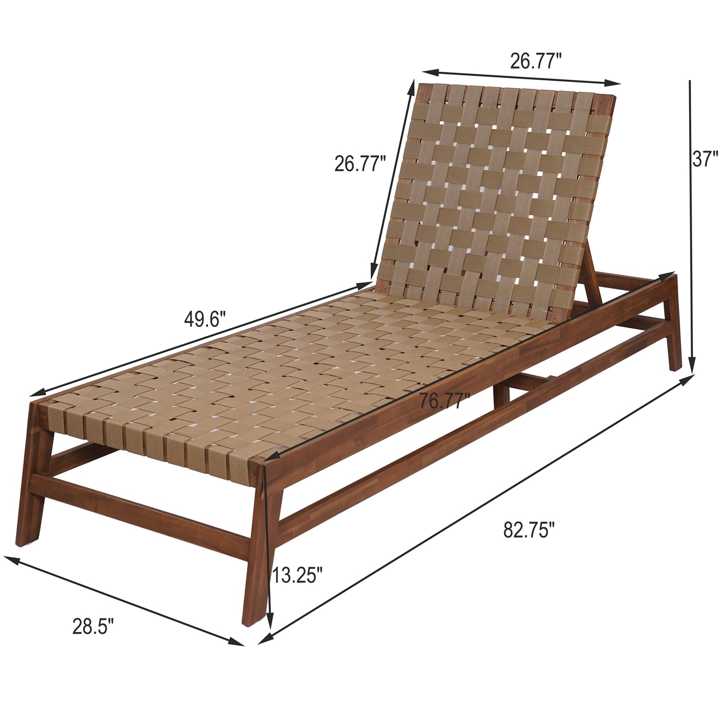 Rionaris Outdoor Acacia Wood Rope Chaise Lounge Adjustable 4-Position Recliner