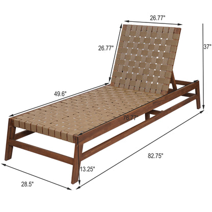 Rionaris Outdoor Acacia Wood Rope Chaise Lounge Adjustable 4-Position Recliner