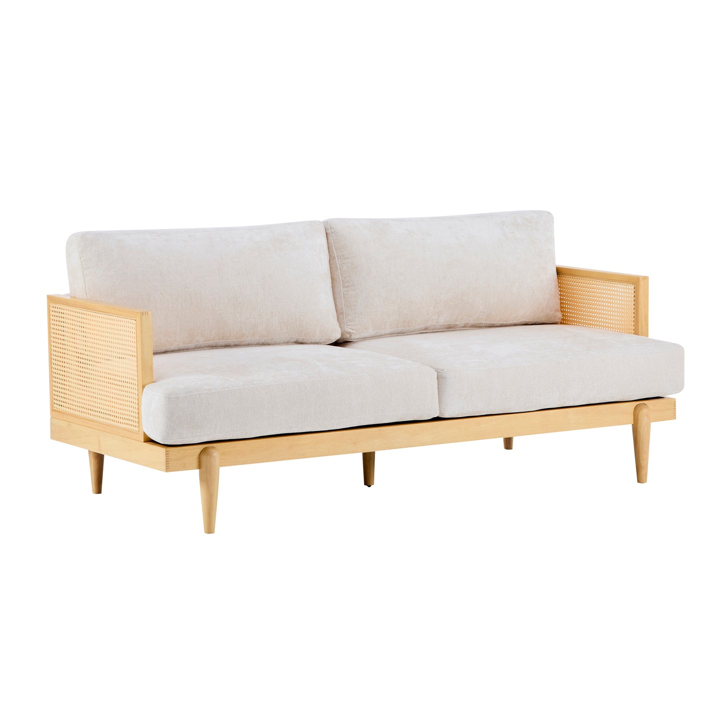 EMIR 72" Square Arm 3-Seater Sofa with Cane Rattan and Wooden Frame