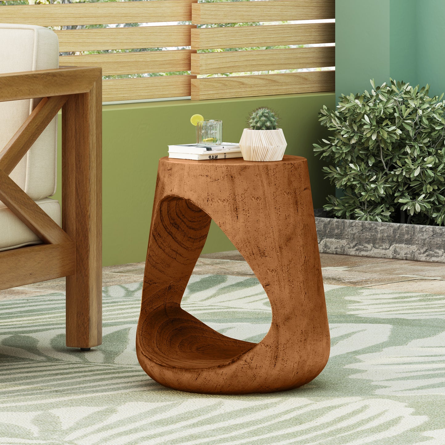 Hawthor MGO Hollow Side Table, Wood-like texture