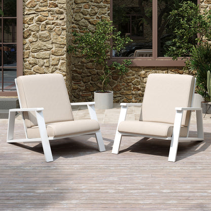 Youssef Patio Lounge Chair, Outdoor Club Chair with Beige Cushion