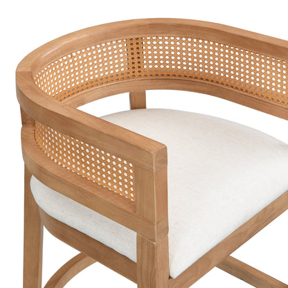 Tiberius Wood And Rattan Upholstered Arm Bar Stools,Set of 2