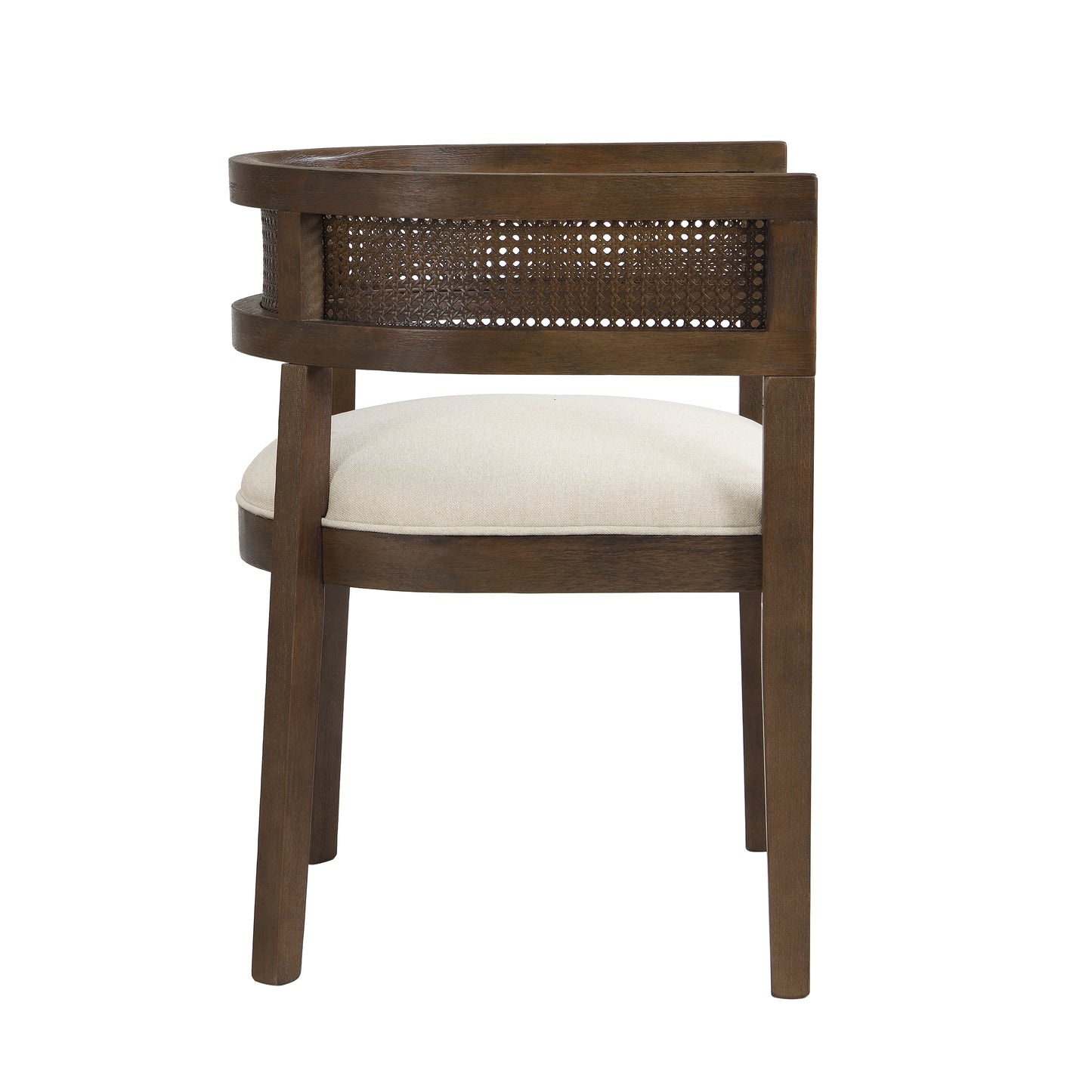 Bastian Dining Chairs with Rattan Backrest, Upholstered Seat, Set of 2