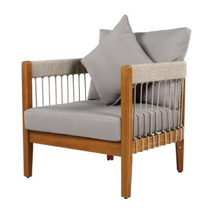 Tavithalae Acacia Wood Outdoor Club Chair with Water-Resistant  Cushions