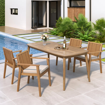 Junosila 5-Piece Acacia Wood Outdoor Dining Set - 70.75" Table & 4 Chairs with Cushions