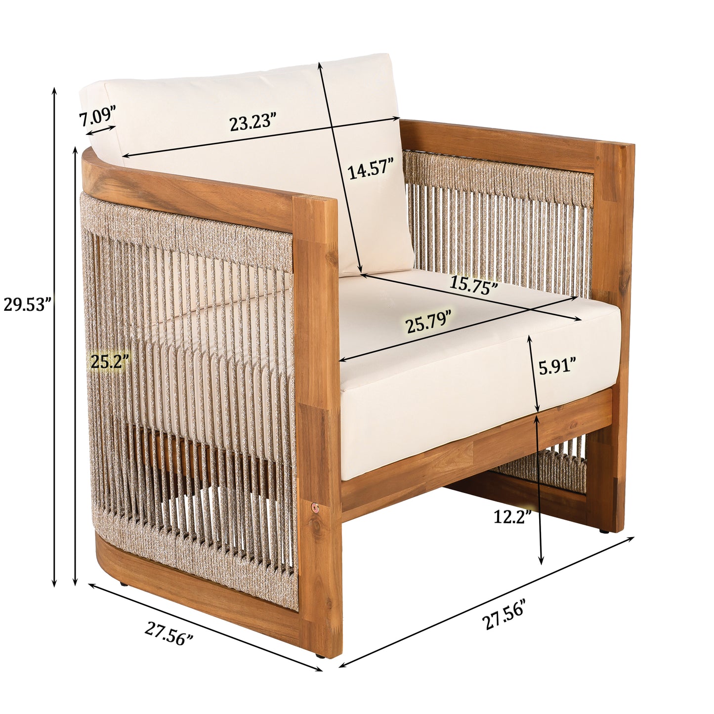 Zumawanel Premium Acacia Wood Outdoor Club Chair with  Water-Resistant Cushions
