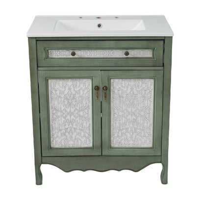 Dadaesque Antique Pattern Bathroom Vanity with Rectangle Ceramic Sink