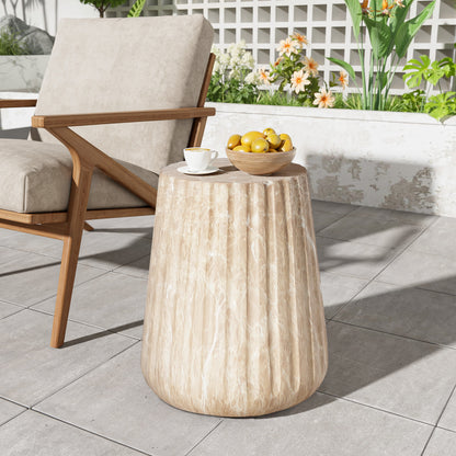 Ythariar Outdoor Cleme Carved Side Table