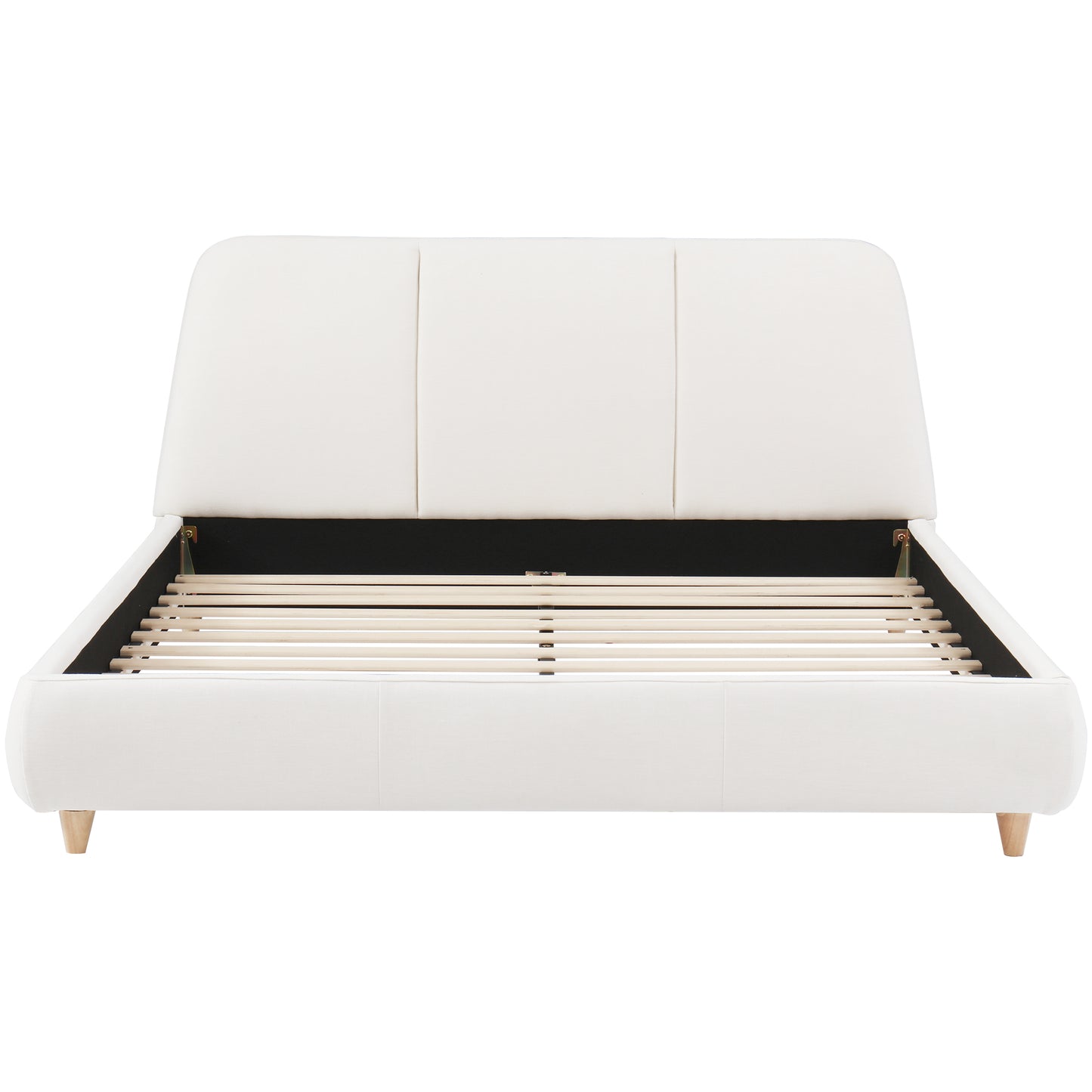 Jonah Modern Upholstered Bed Frame with Linen Fabric and Solid Wood Legs, White