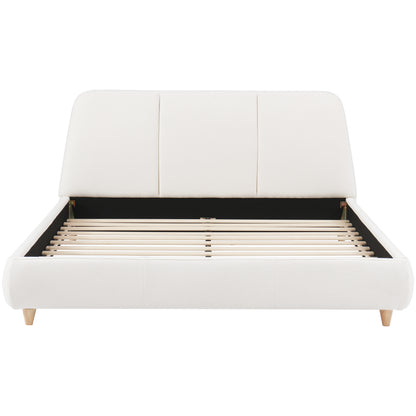 Jonah Modern Upholstered Bed Frame with Linen Fabric and Solid Wood Legs, White