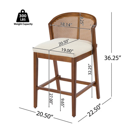 Tatti Indoor Wooden Counter stool, Wood Frame with Beige Upholstery, Set of 2