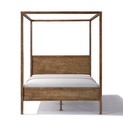 Quorcanor Queen Size Antique Oak Feature Solid Wood Canopy Bed