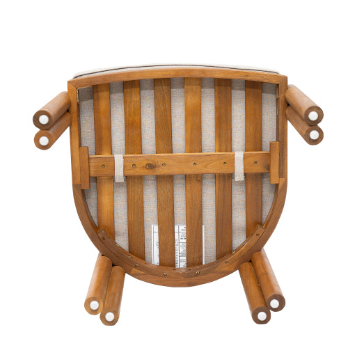 Cavar Acacia Wood Armrest Dining Chair, Teak Finish with Beige Cushion, Set of 2