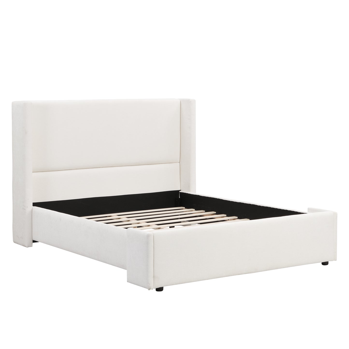 Arcadien Elegant White Fabric Upholstered Bed