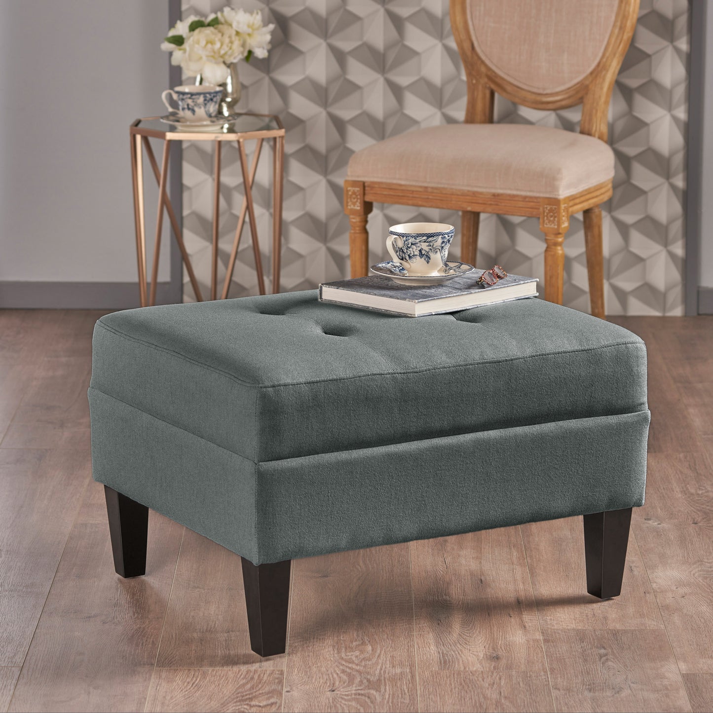 Briseis High-quality Upholstered Ottoman with birch legs, comfortable lounge stool