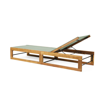 Leavitt Outdoor Mesh and Wood Adjustable Chaise Lounges, Set of 2
