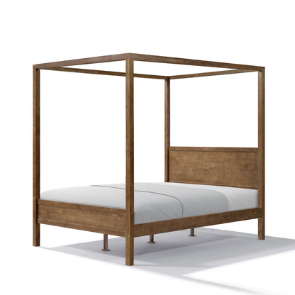 Quorcanor Queen Size Antique Oak Feature Solid Wood Canopy Bed