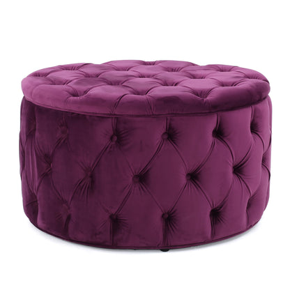 Solvista Velvet Button Tufted Stitched Round Footstool