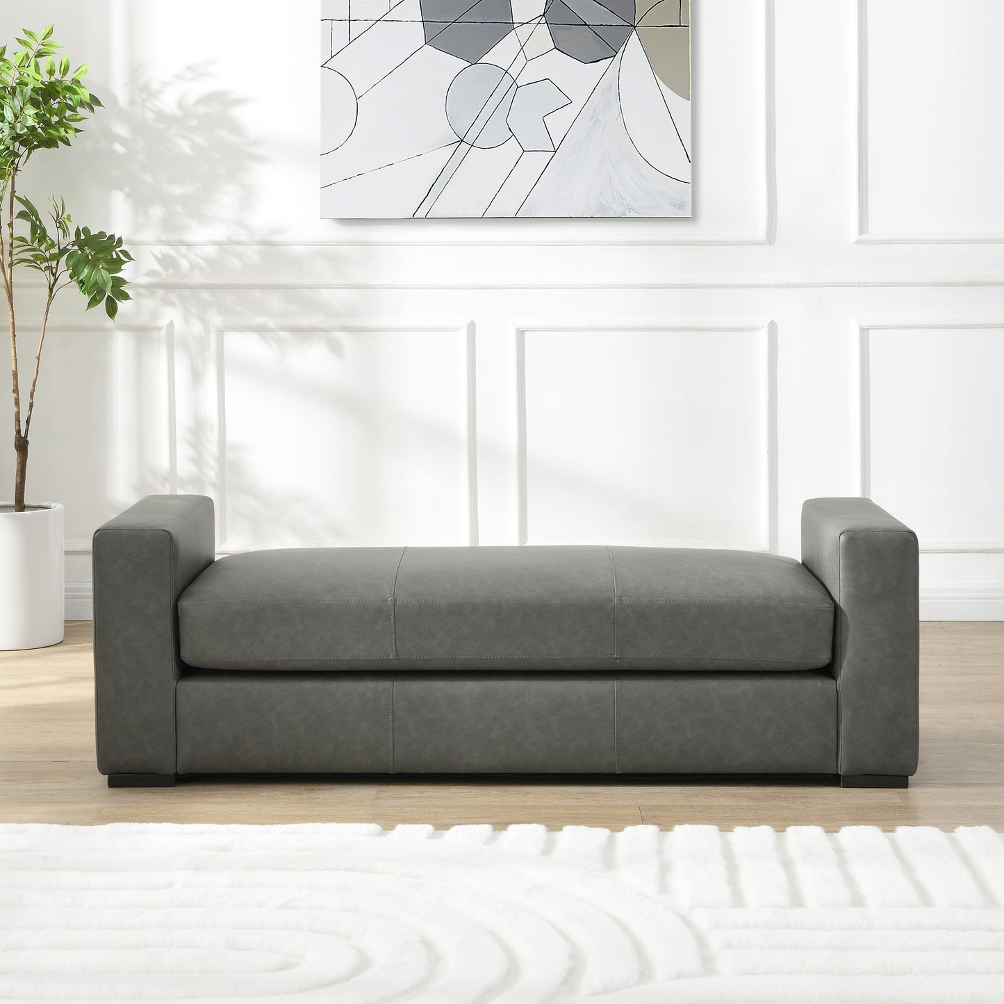 Narionae Stylish and Durable Grey Faux Leather Ottoman