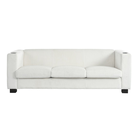 Modern three-seat Solid Wood sofa in striped finish with two cup holders