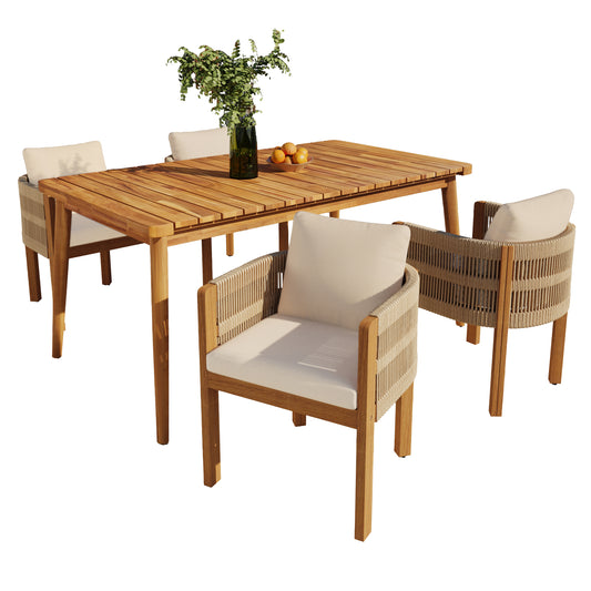 Sylvia Outdoor Dining Set with Acacia Wood Table and 4 Chairs,Waterproof Cushions