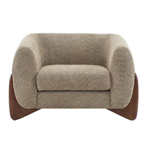 Zelora Modern Upholstered Boucle Club Chair, Birch Wood