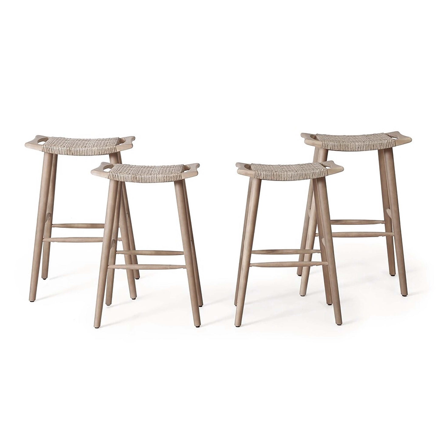 Dade Pulaski Outdoor Acacia Wood Barstool with Wicker, Set of 4