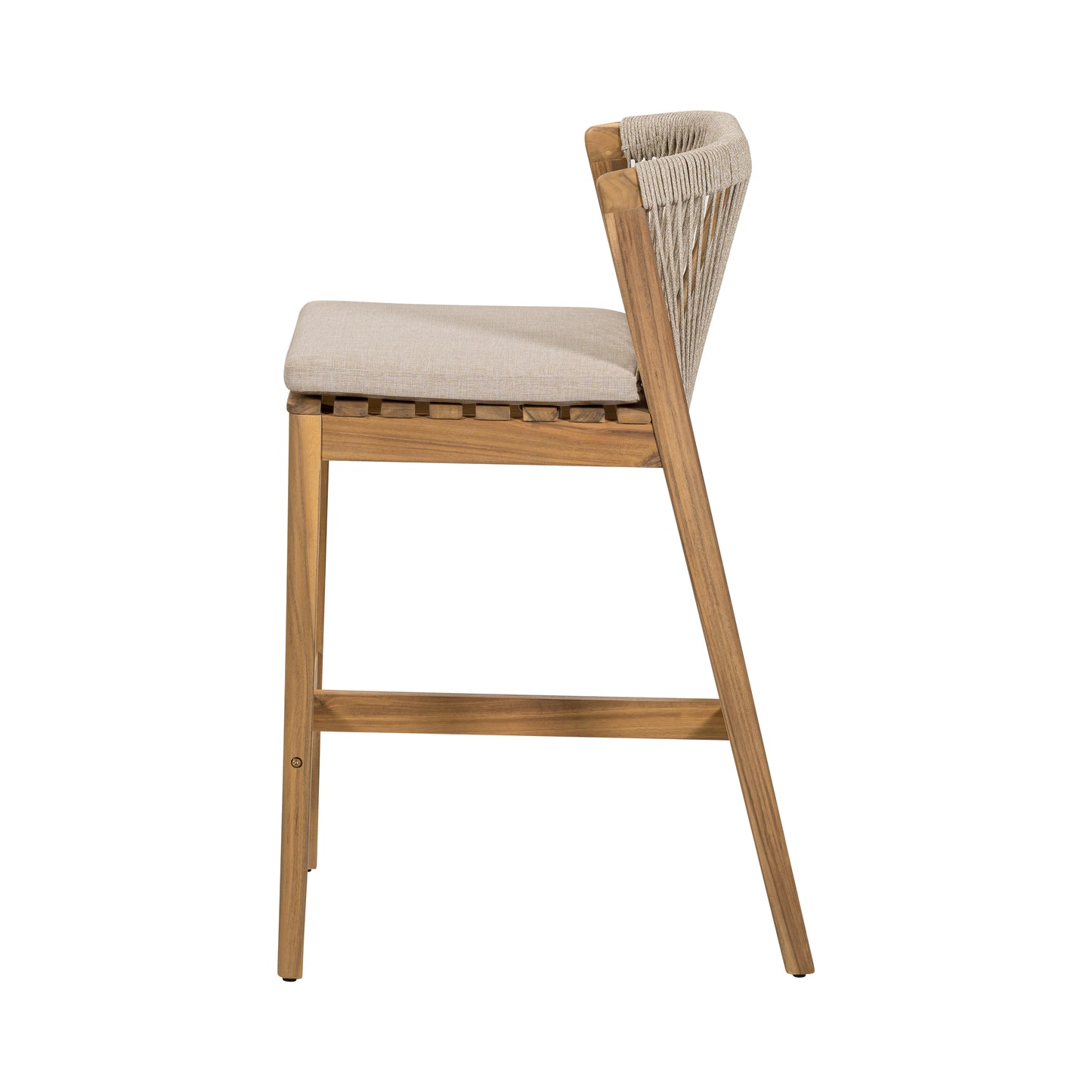 Ylisora Outdoor Barstool, Teak Finished Wood with Beige Cushion, Set of 2